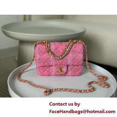 chanel Cotton Tweed, Imitation Pearls & Gold-Tone Metal Pink & Dark Pink Mini Flap BagAS4385 2025(ORIGINAL QUALITY)